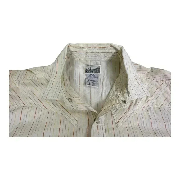 Express Rider Pearl Snap Shirt Mens Western Button Up Striped White Blue Size M - Picture 12 of 12